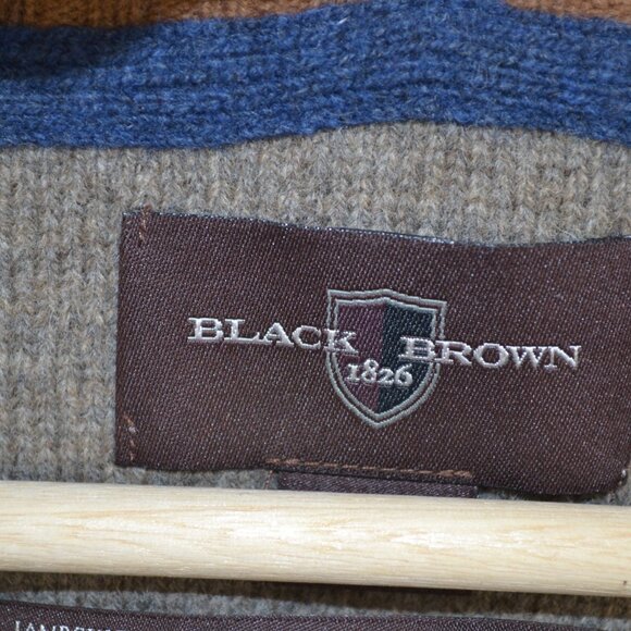 Black Brown 1826 Lambwool Blend Mens M Pullover V Neck Stretch Knit Sweater - Picture 9 of 10